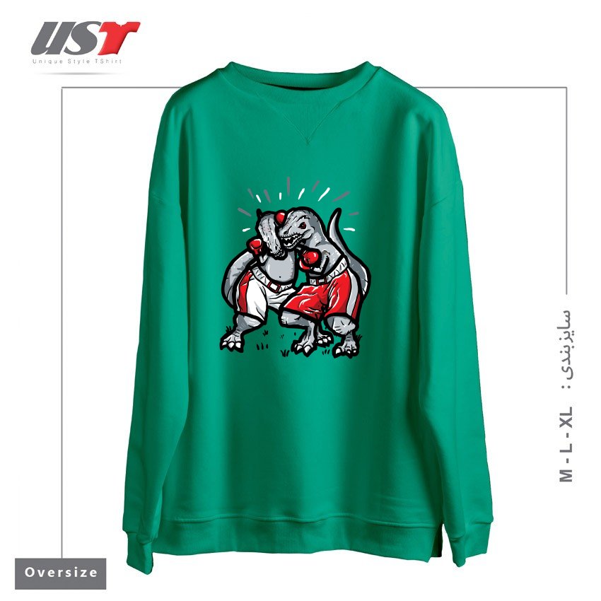 طرح T-REX'S TRYING TO BOX سوییشرت اورسایزرنگ سبز سدری