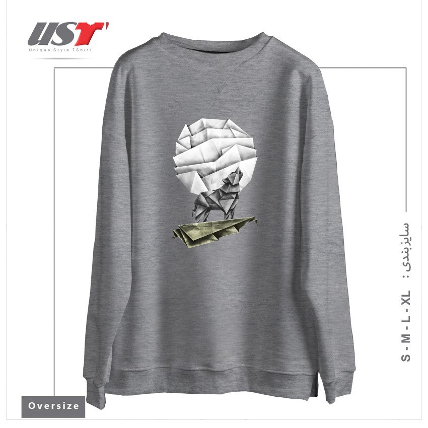 طرح WOLFGAMI سوییشرت اورسایزرنگ طوسی ملانژ