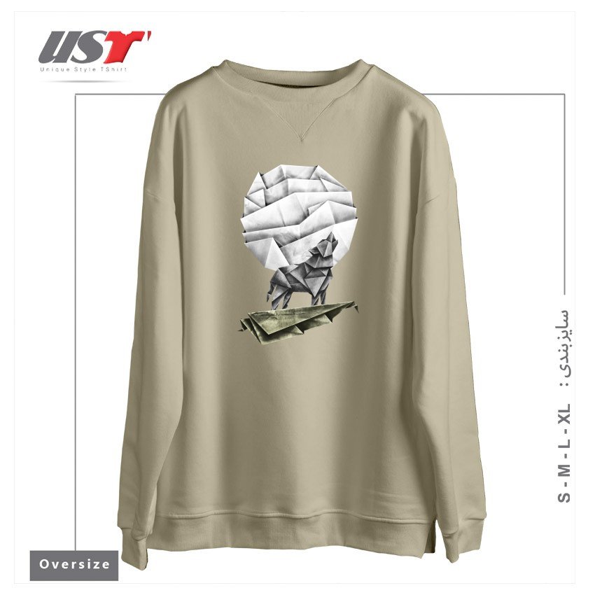 طرح WOLFGAMI سوییشرت اورسایزرنگ نخودی