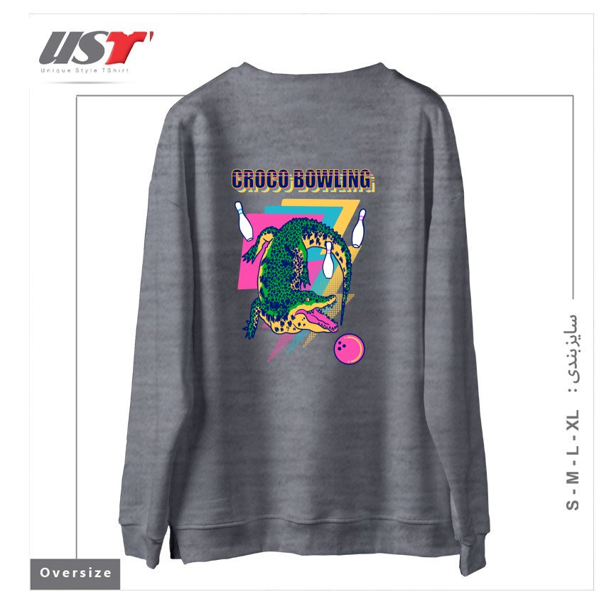 طرح CROCO BOWLING سوییشرت اورسایزرنگ طوسی ملانژ
