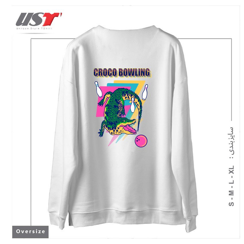 طرح CROCO BOWLING سوییشرت اورسایزرنگ سفید