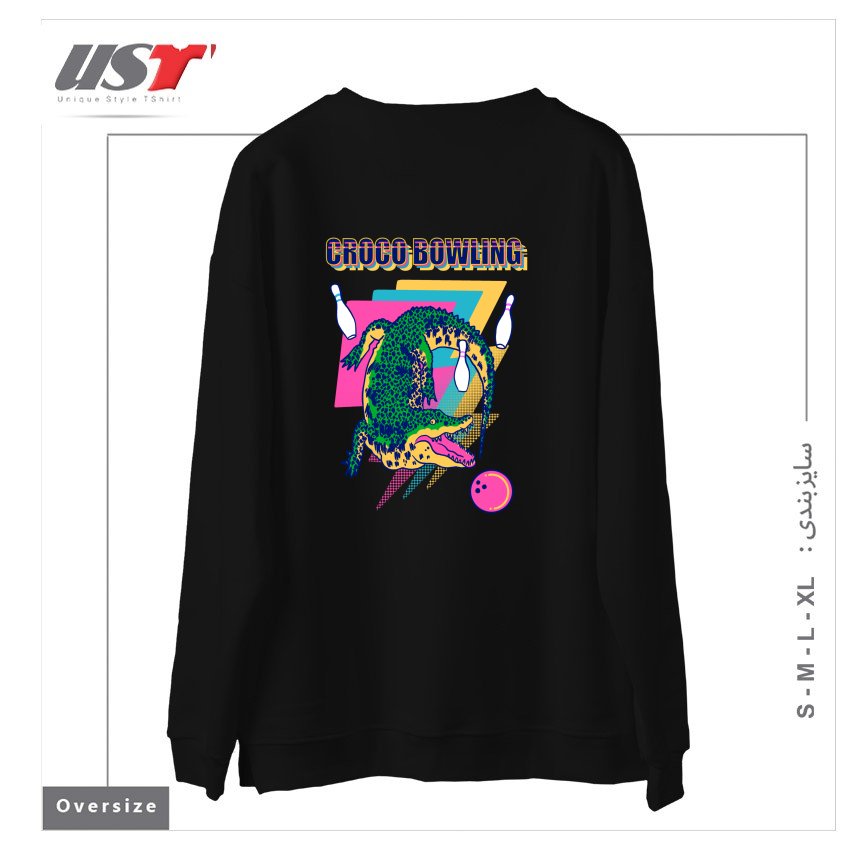 طرح CROCO BOWLING سوییشرت اورسایزرنگ مشکی