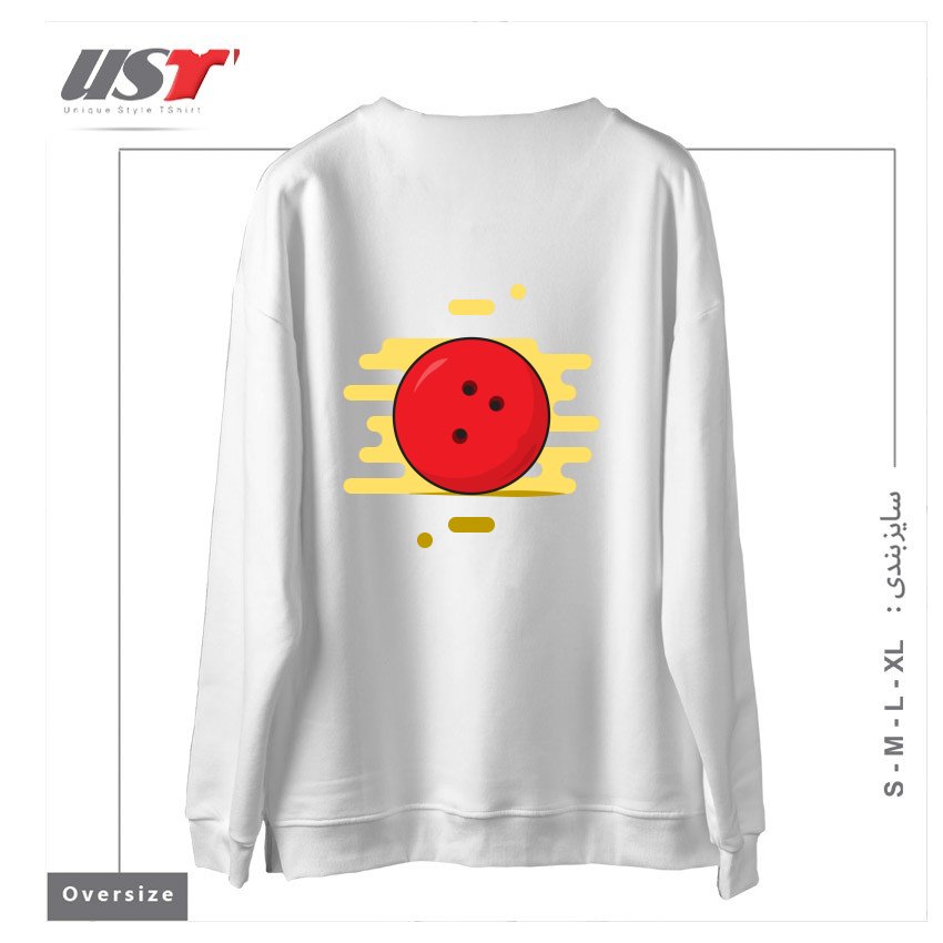 طرح RED BOWLING BALL سوییشرت اورسایزرنگ سفید