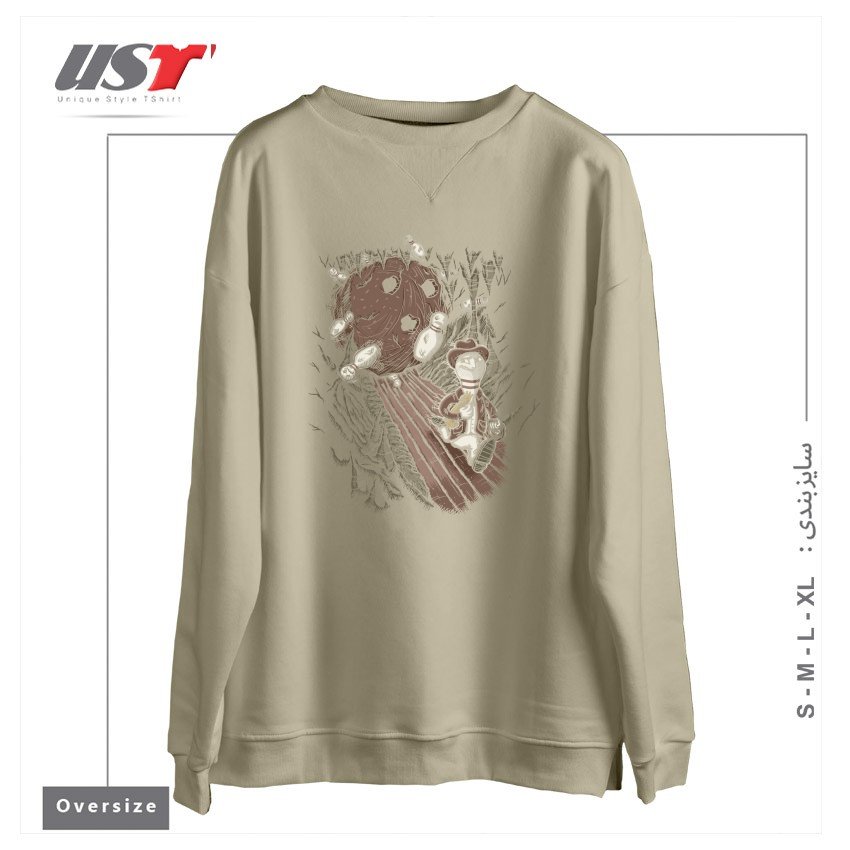 طرح PINDIANA JONES سوییشرت اورسایزرنگ نخودی