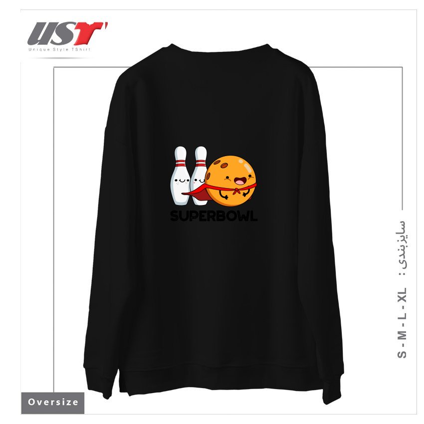 طرح SUPER BOWL CUTE SUPER HERO BOWLING PUN سوییشرت اورسایزرنگ مشکی