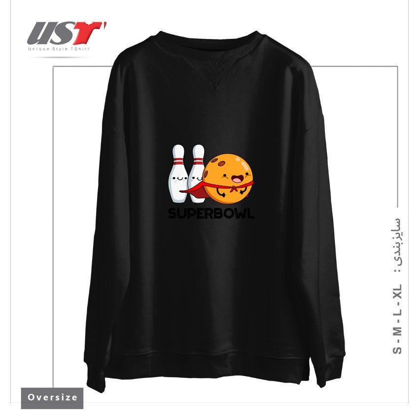 طرح SUPER BOWL CUTE SUPER HERO BOWLING PUN سوییشرت اورسایزرنگ مشکی