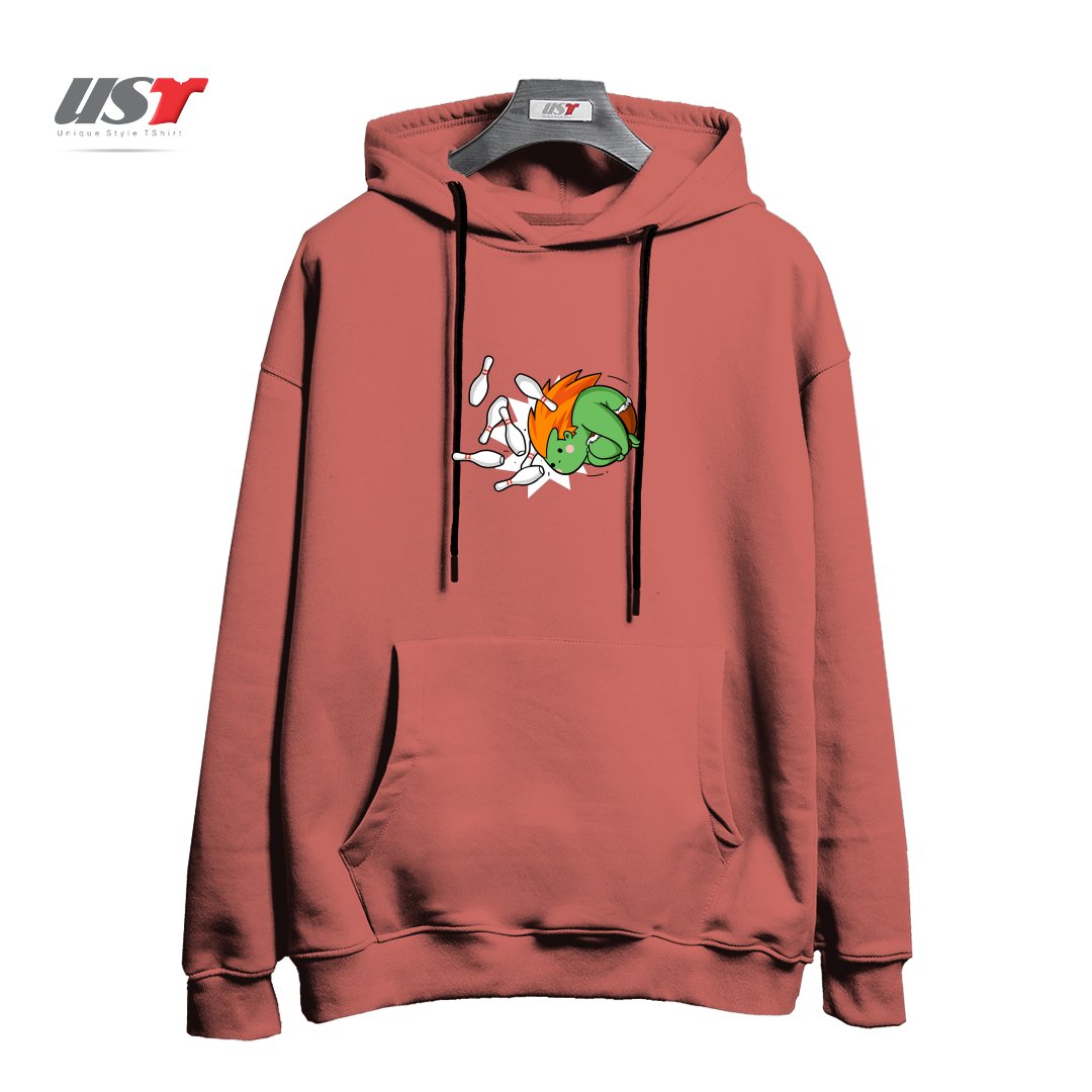 طرح SPORTY BUDDY BOWLING هودی اورسایزرنگ آجری