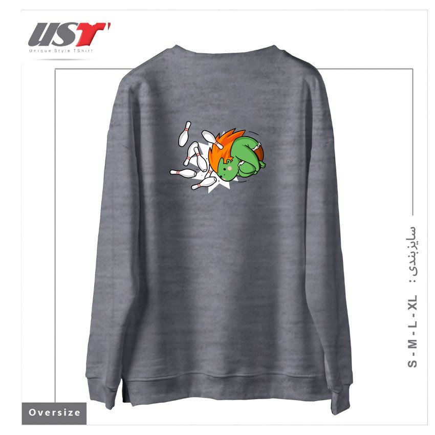 طرح SPORTY BUDDY BOWLING سوییشرت اورسایزرنگ طوسی ملانژ