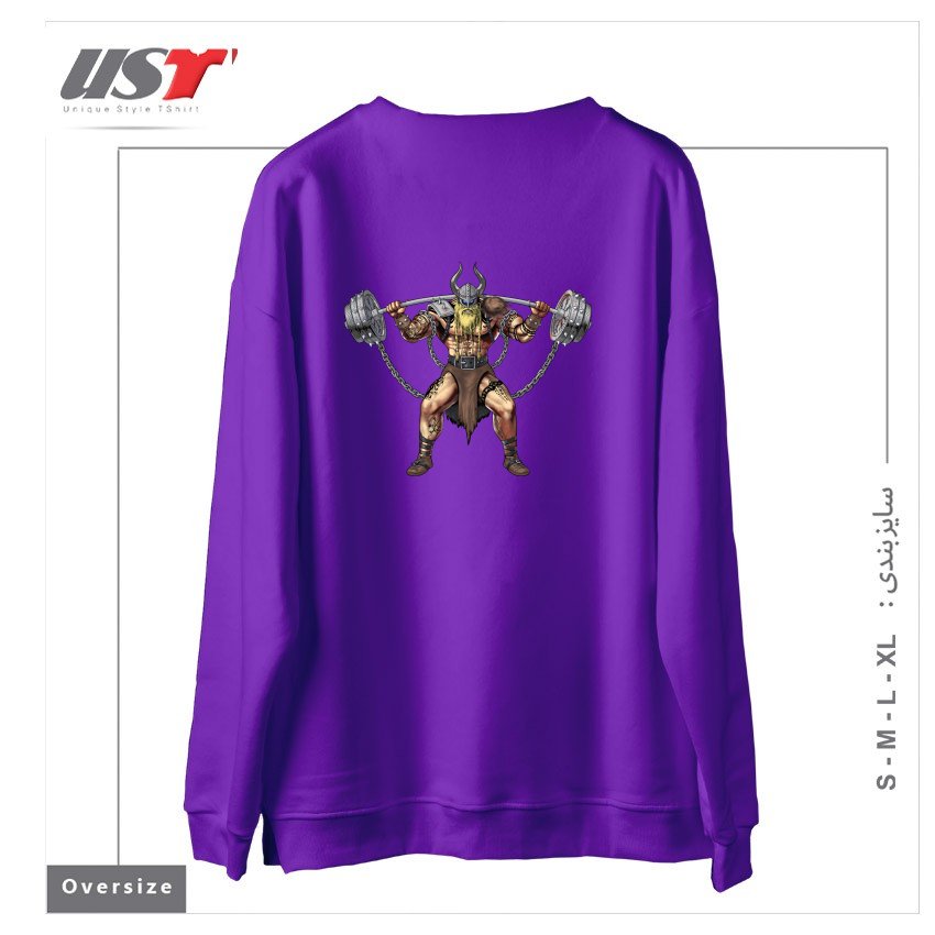 طرح VIKING WARRIOR BODYBUILDER سوییشرت اورسایزرنگ بنفش