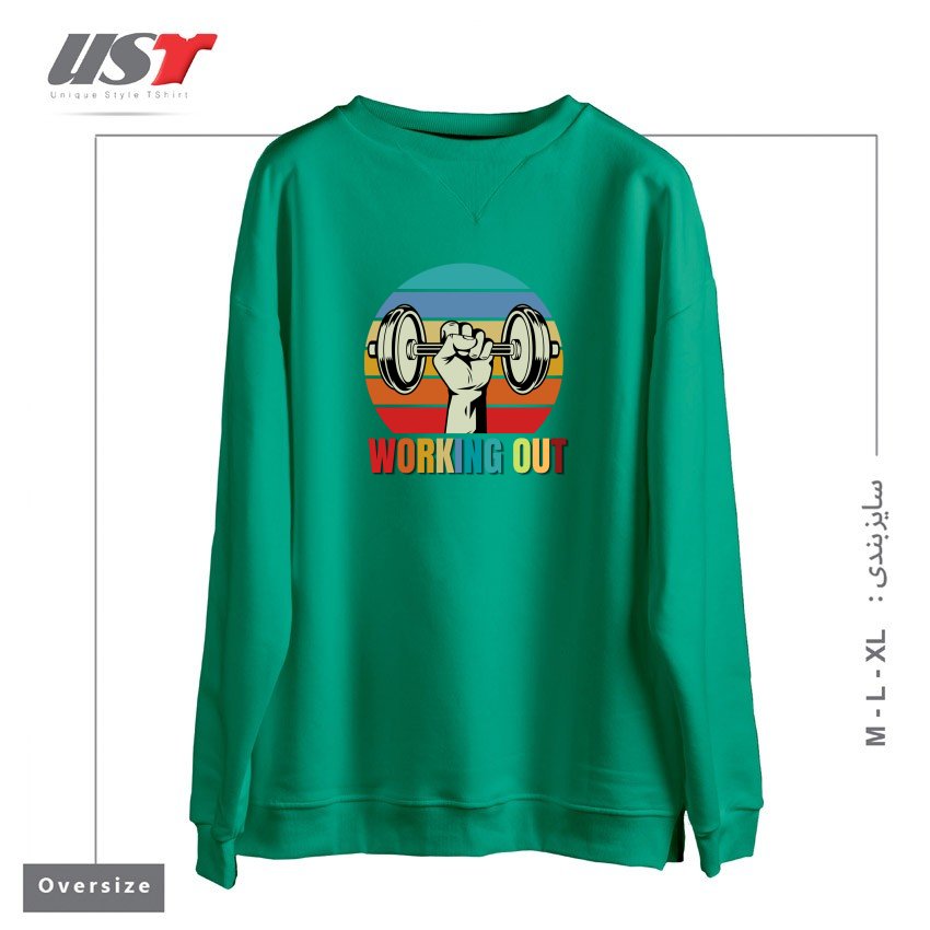 طرح WORKING OUT VINTAGE GYM سوییشرت اورسایزرنگ سبز سدری