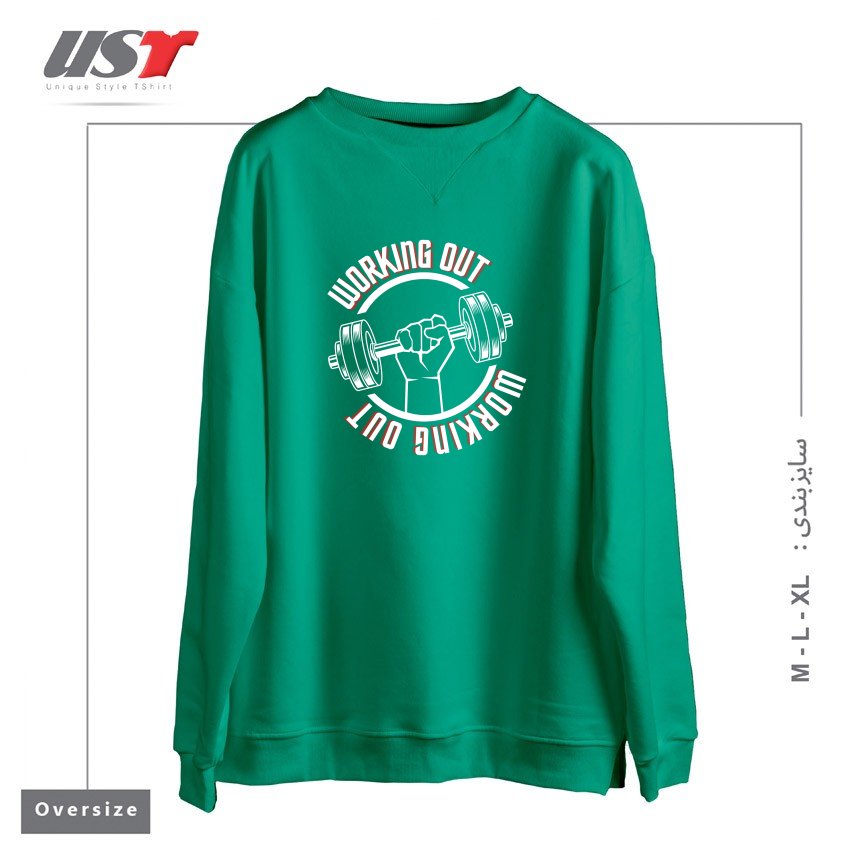 طرح WORKING OUT, GYM SYMBOL سوییشرت اورسایزرنگ سبز سدری