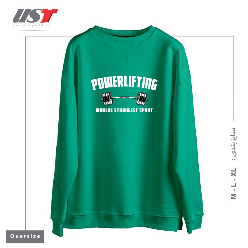 طرح POWERLIFTING GYM WEIGHTLIFTING BODYBUILDING STRONGMAN BENCH DEADLIFT BODYBUILDING سوییشرت اورسایزرنگ سبز سدری