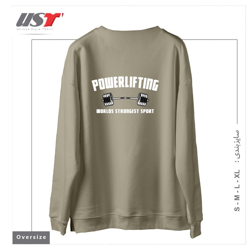 طرح POWERLIFTING GYM WEIGHTLIFTING BODYBUILDING STRONGMAN BENCH DEADLIFT BODYBUILDING سوییشرت اورسایزرنگ نخودی