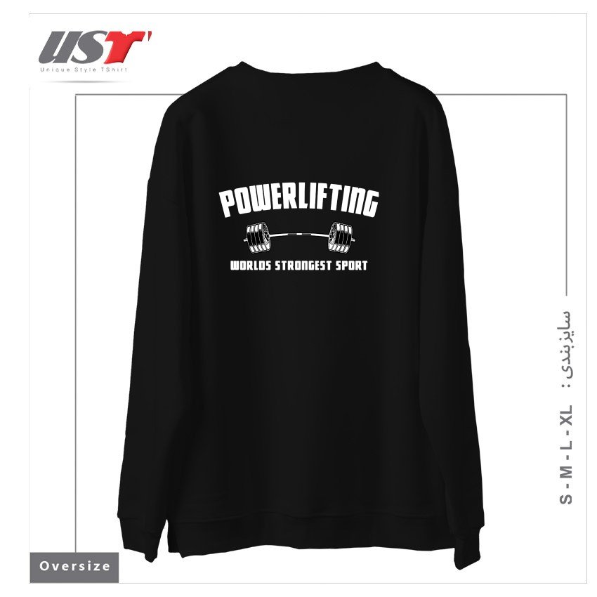 طرح POWERLIFTING GYM WEIGHTLIFTING BODYBUILDING STRONGMAN BENCH DEADLIFT BODYBUILDING سوییشرت اورسایزرنگ مشکی