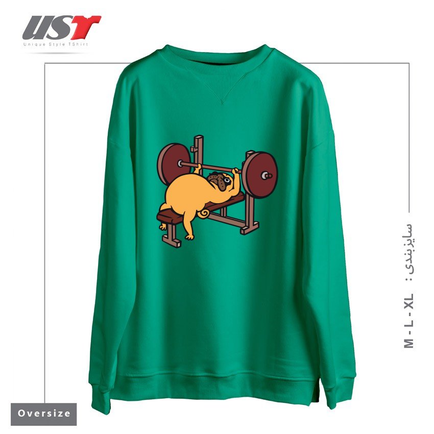 سوییشرت اورسایز طرح PUG BENCH PRESS
