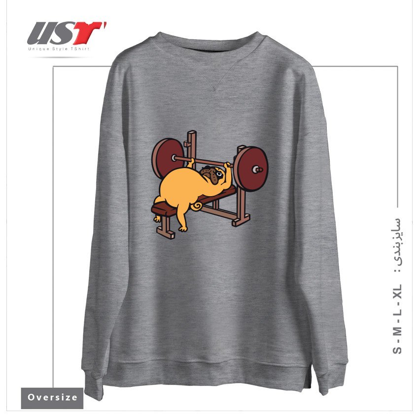 سوییشرت اورسایز طرح PUG BENCH PRESS