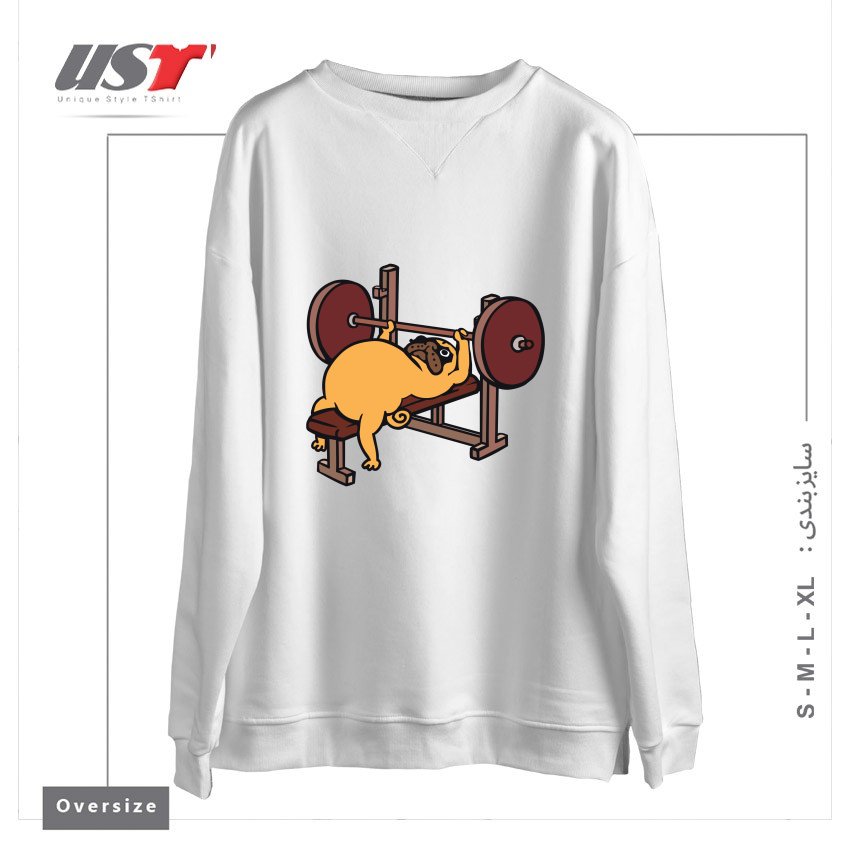 سوییشرت اورسایز طرح PUG BENCH PRESS