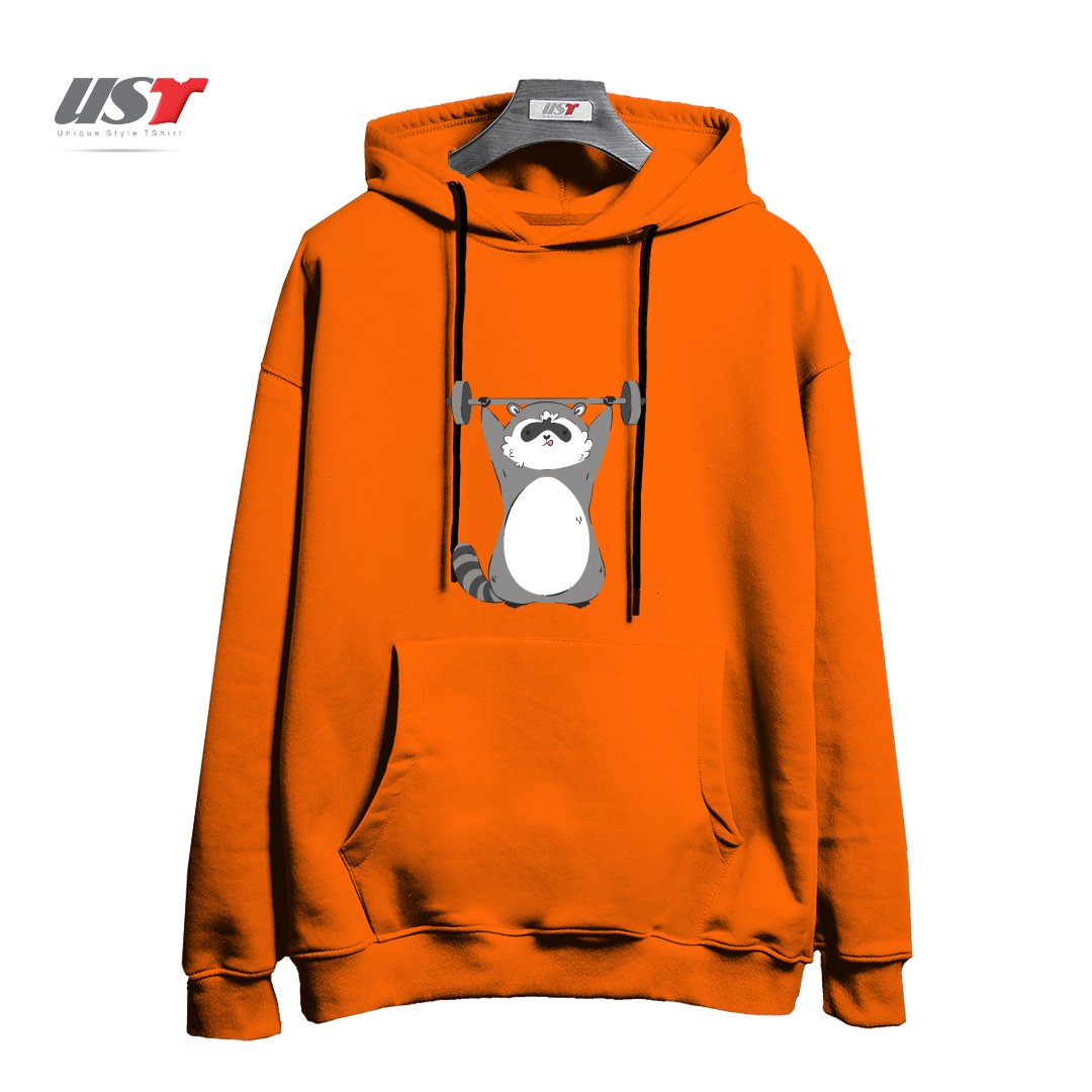 طرح RACCOON WORKING OUT هودی اورسایزرنگ نارنجی