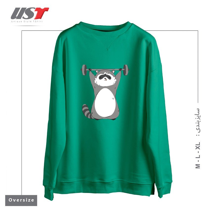 سوییشرت اورسایز طرح RACCOON WORKING OUT