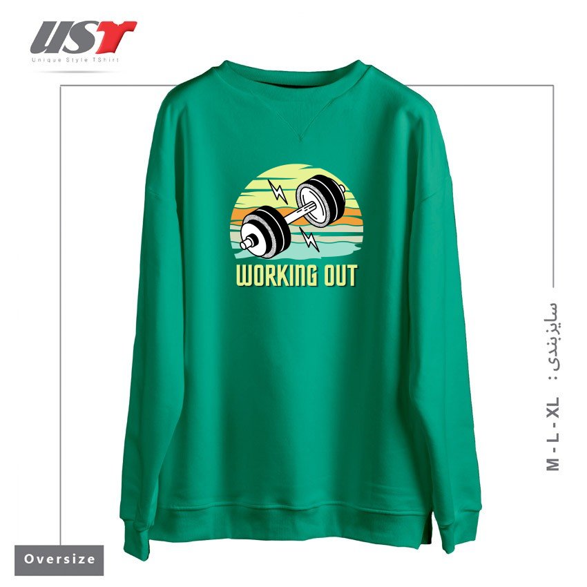 طرح RETRO GYM WORKING OUT سوییشرت اورسایزرنگ سبز سدری