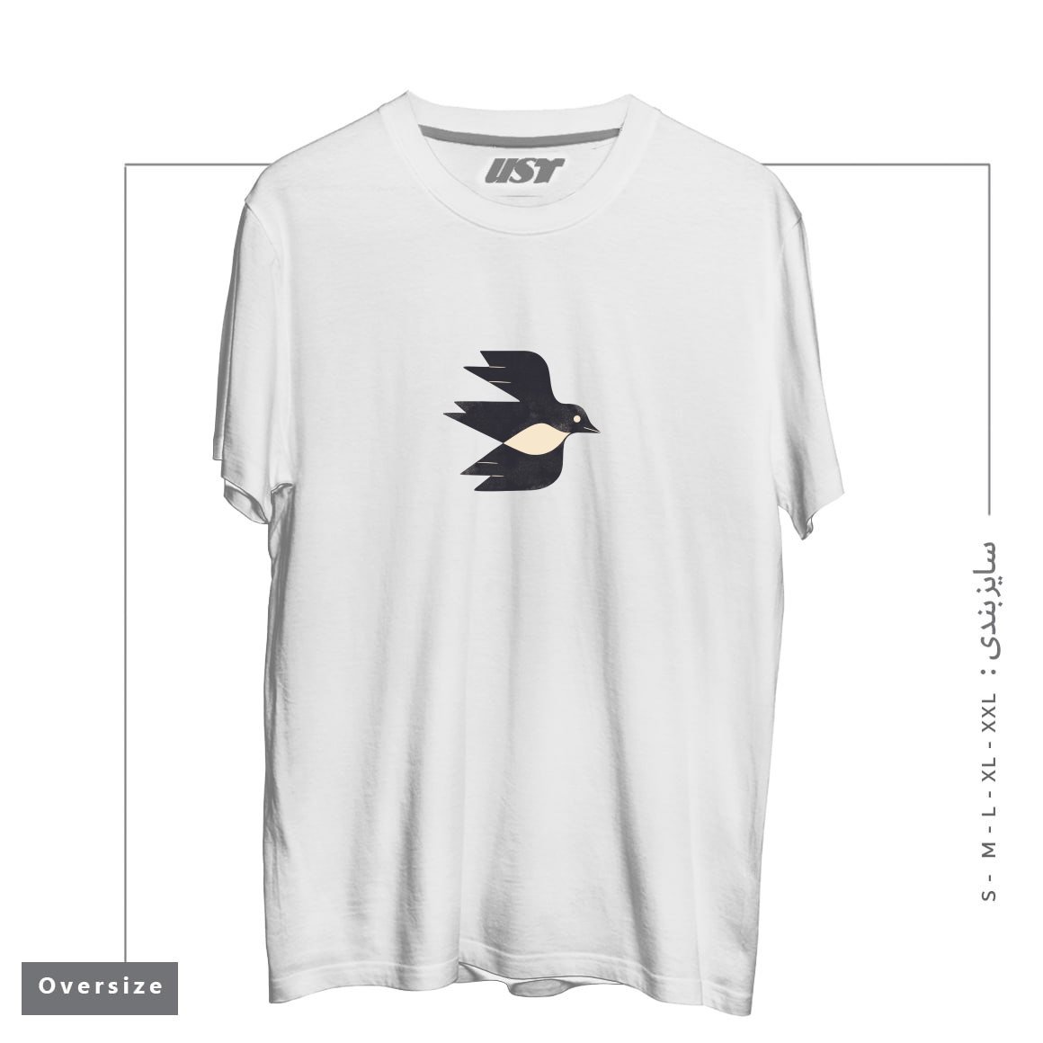 طرح MINIMAL BLACKBIRD NO. 2 تیشرت اورسایزرنگ سفید
