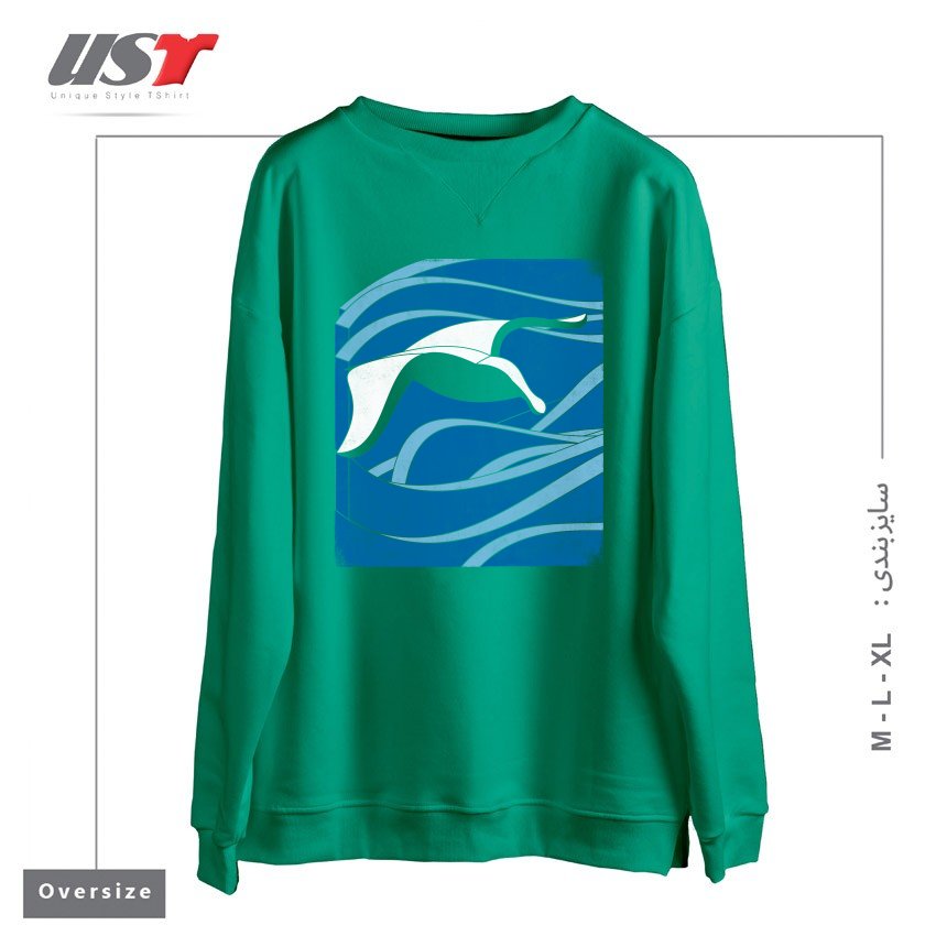 طرح ON THE WAVES سوییشرت اورسایزرنگ سبز سدری