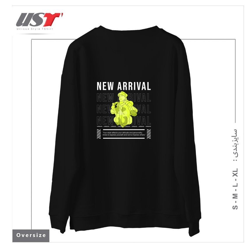 طرح TypoGraphy 2 سوییشرت اورسایزرنگ مشکی