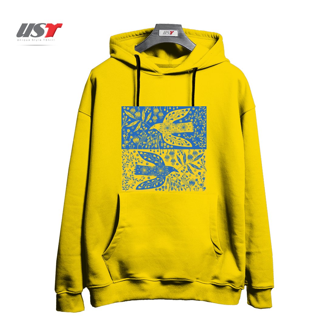 طرح PEACE FOR UKRAINE هودی اورسایزرنگ زرد