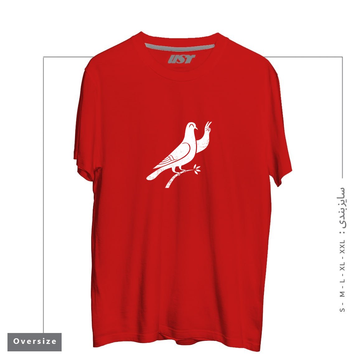 طرح PEACE تیشرت اورسایزرنگ قرمز