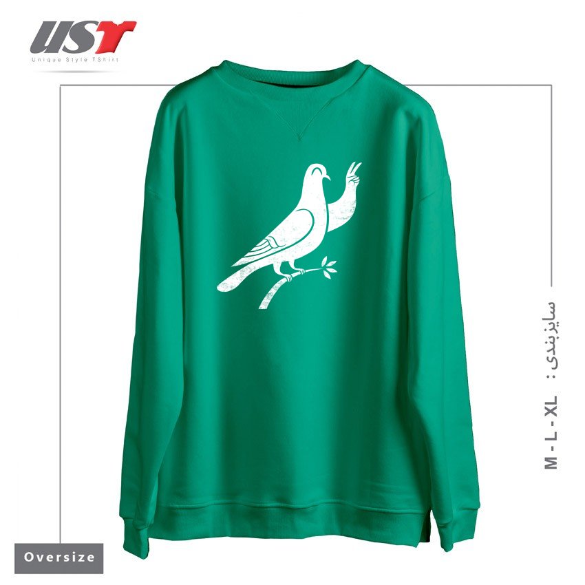 طرح PEACE سوییشرت اورسایزرنگ سبز سدری