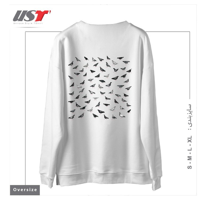 طرح PIGEONS DOING PIGEON THINGS سوییشرت اورسایزرنگ سفید