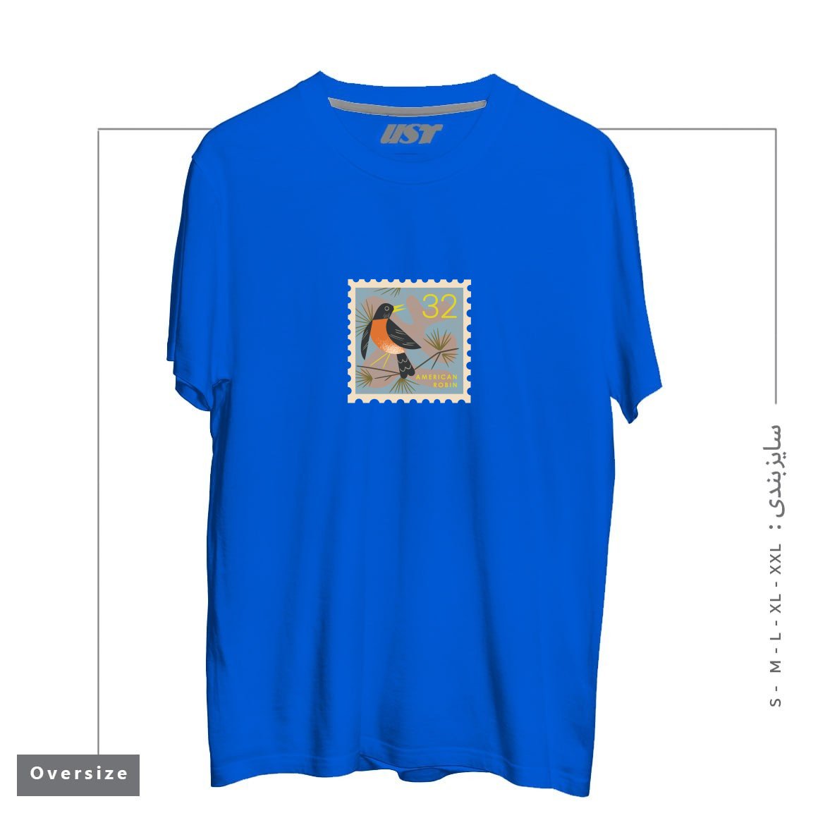 طرح ROBIN POSTAGE STAMP تیشرت اورسایزرنگ آبی شالی