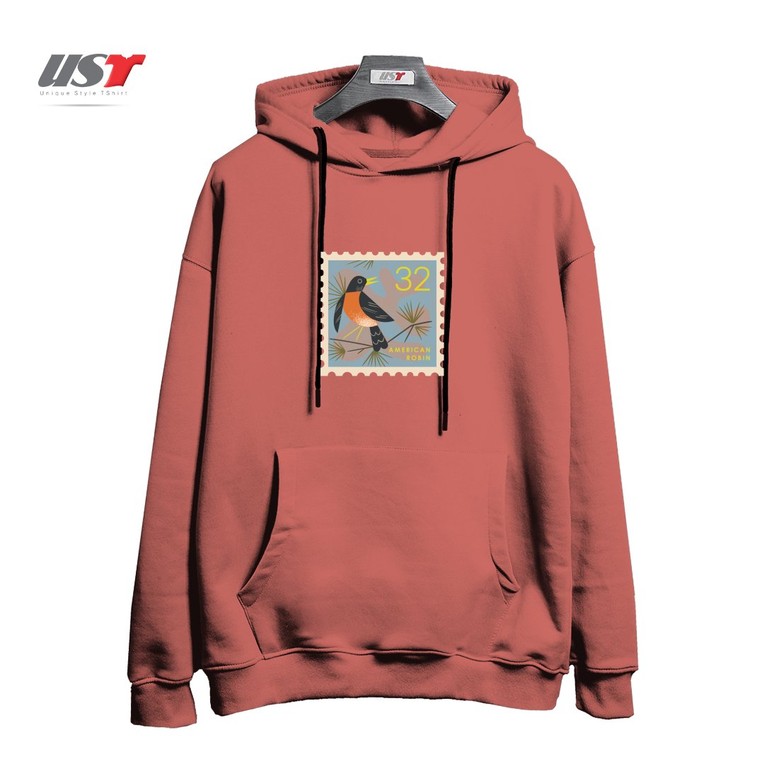 طرح ROBIN POSTAGE STAMP هودی اورسایزرنگ آجری