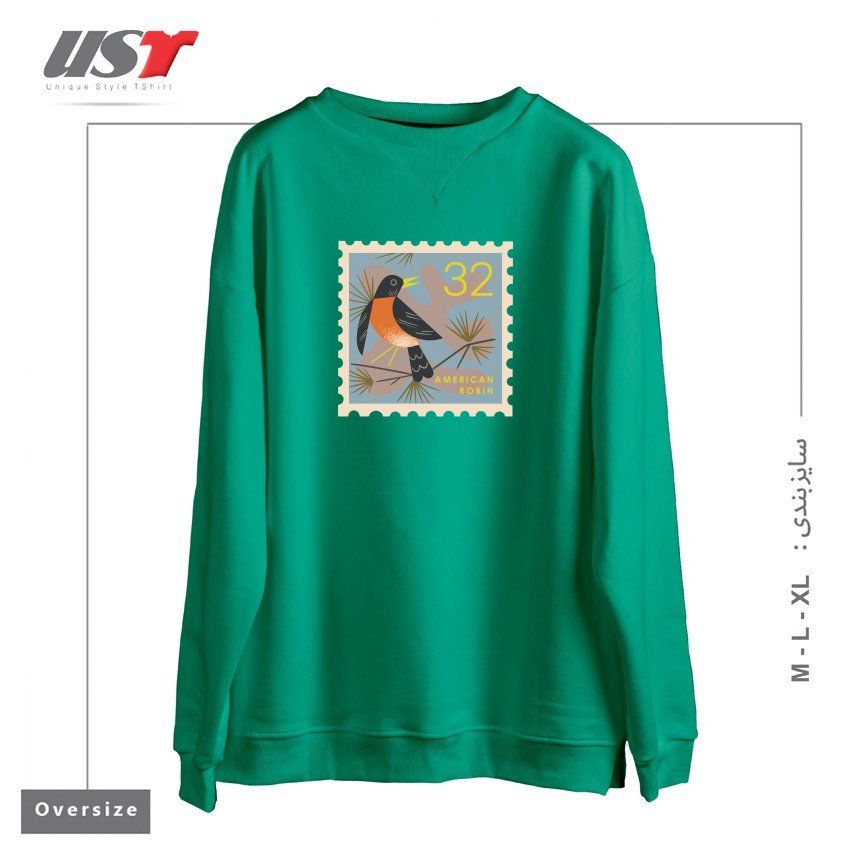 سوییشرت اورسایز طرح ROBIN POSTAGE STAMP
