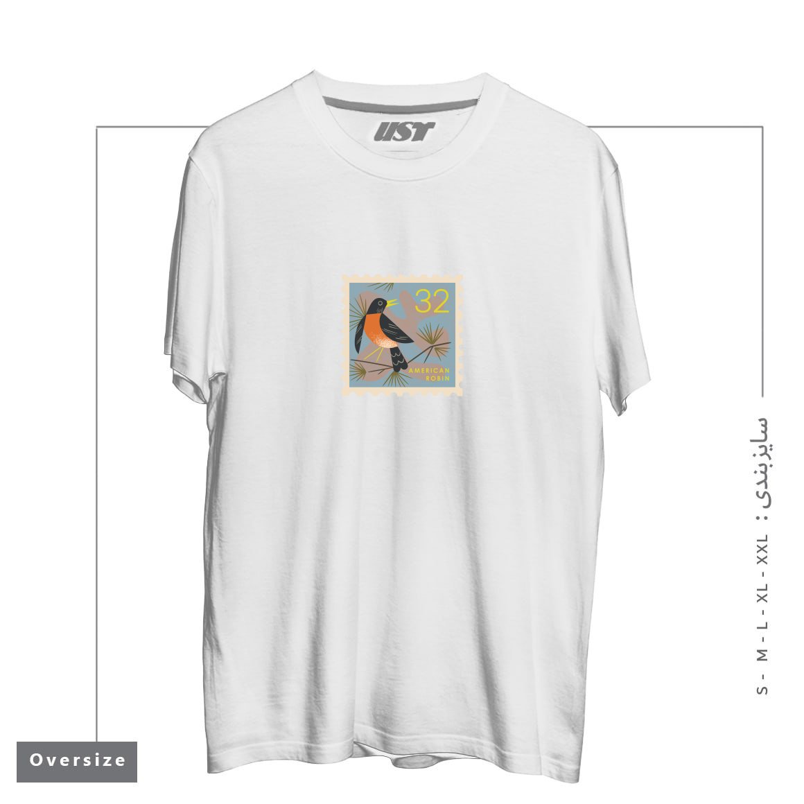 طرح ROBIN POSTAGE STAMP تیشرت اورسایزرنگ سفید