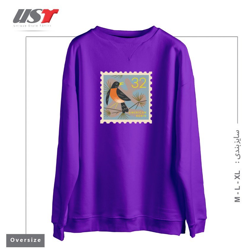 سوییشرت اورسایز طرح ROBIN POSTAGE STAMP