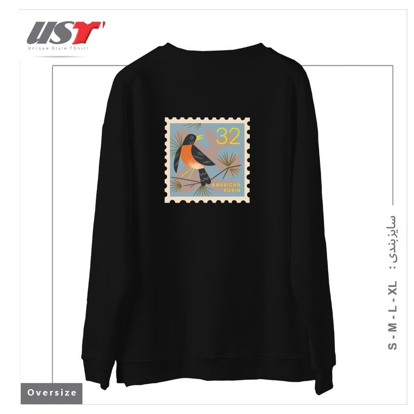 طرح ROBIN POSTAGE STAMP سوییشرت اورسایزرنگ مشکی
