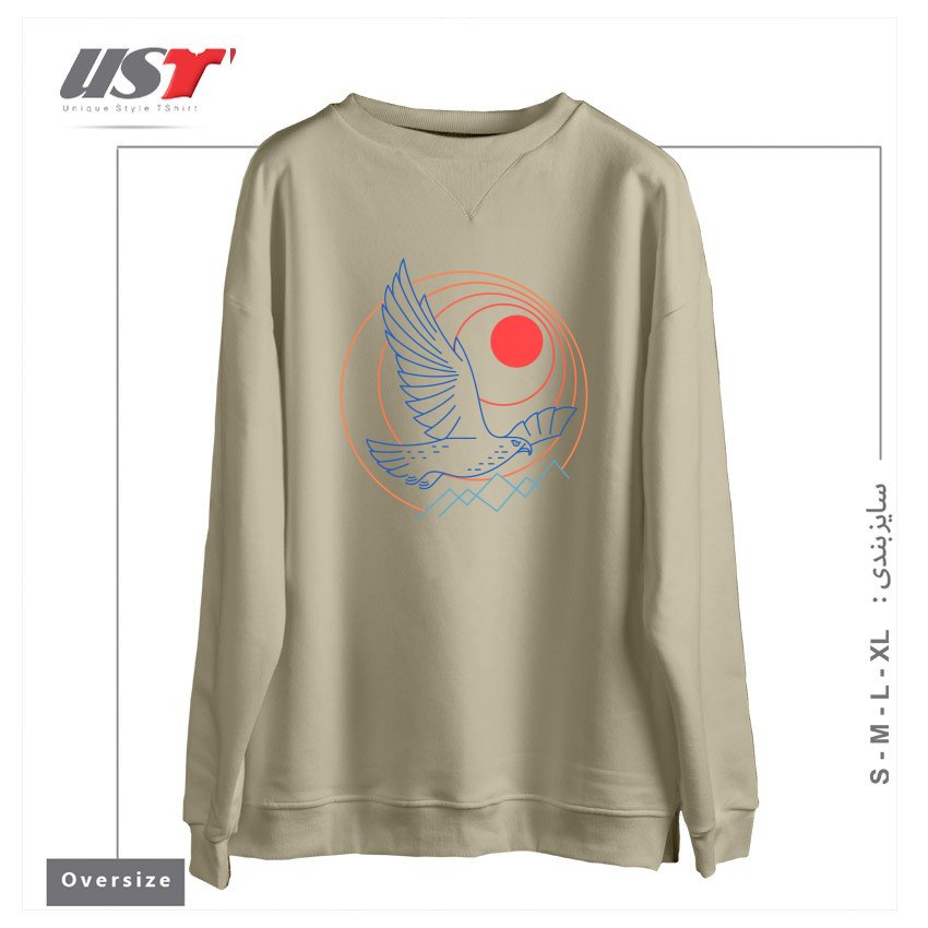 طرح WILD AND FREE AS THE HAWK'S FLIGHT سوییشرت اورسایزرنگ نخودی