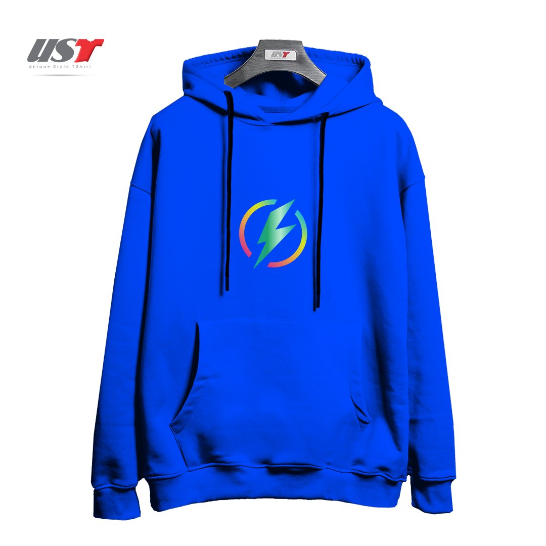 طرح MULTICOLORED LIGHTNING LOGO هودی اورسایزرنگ آبی شالی