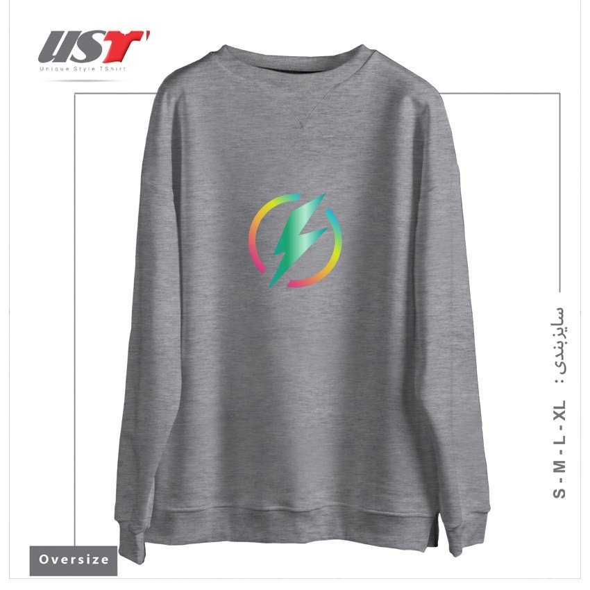 سوییشرت اورسایز طرح MULTICOLORED LIGHTNING LOGO