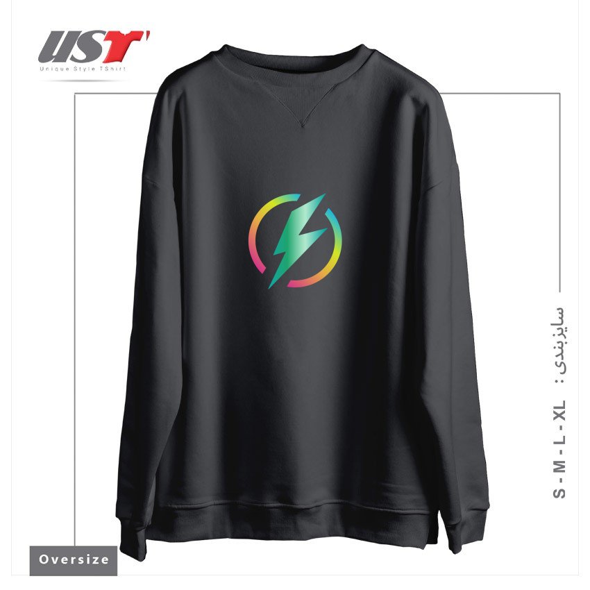 سوییشرت اورسایز طرح MULTICOLORED LIGHTNING LOGO