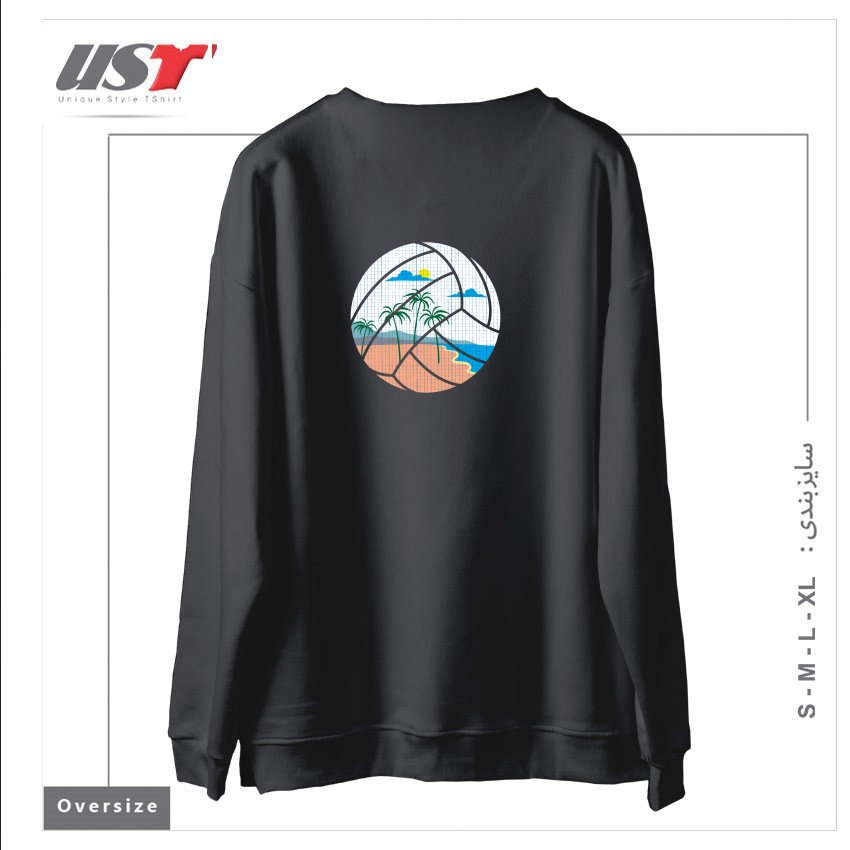طرح BEACH VOLLEYBALL سوییشرت اورسایزرنگ دودی