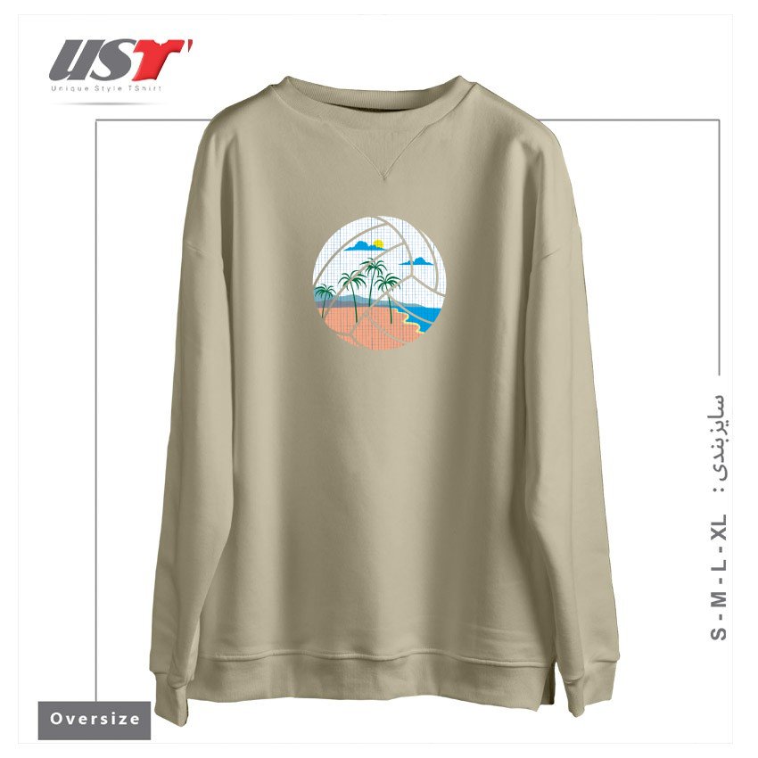 طرح BEACH VOLLEYBALL سوییشرت اورسایزرنگ نخودی