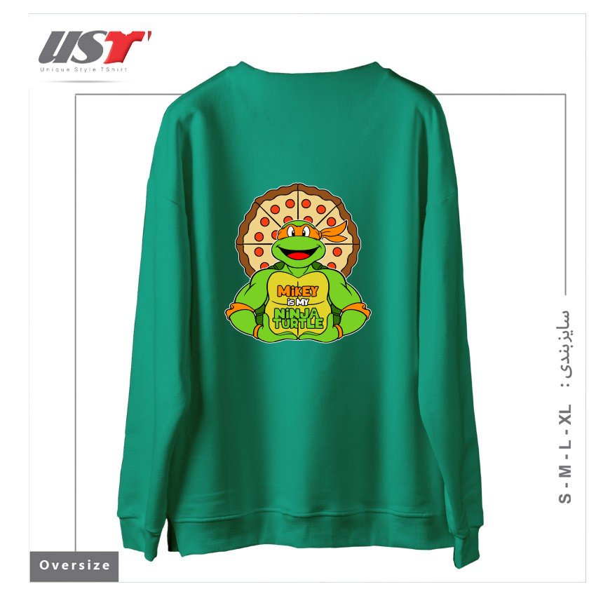 طرح ORANGE TURTLE سوییشرت اورسایزرنگ سبز سدری