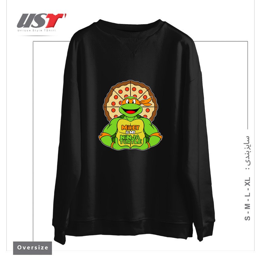 طرح ORANGE TURTLE سوییشرت اورسایزرنگ مشکی