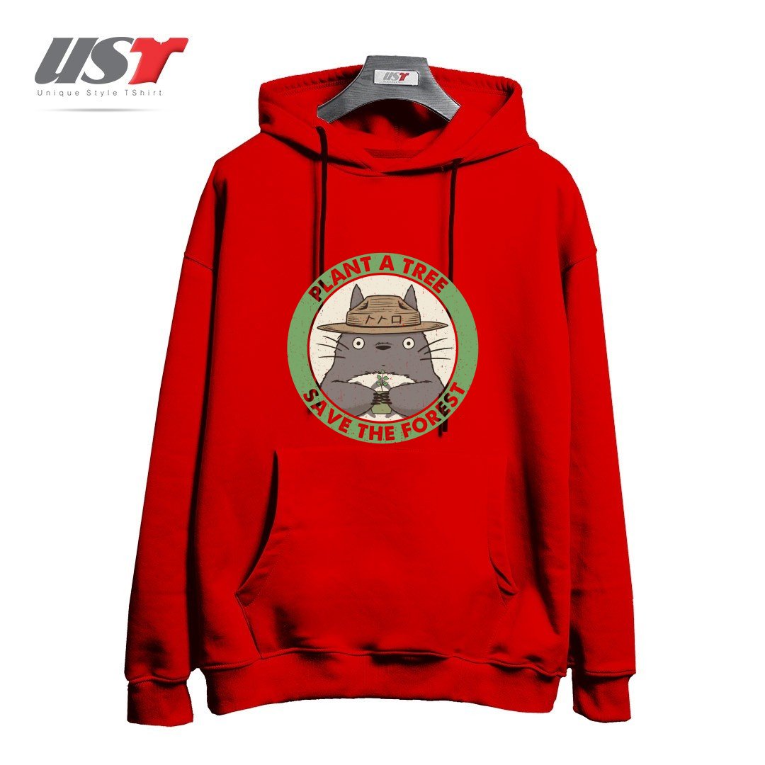 طرح PLANT A TREE SAVE THE FOREST هودی اورسایزرنگ قرمز