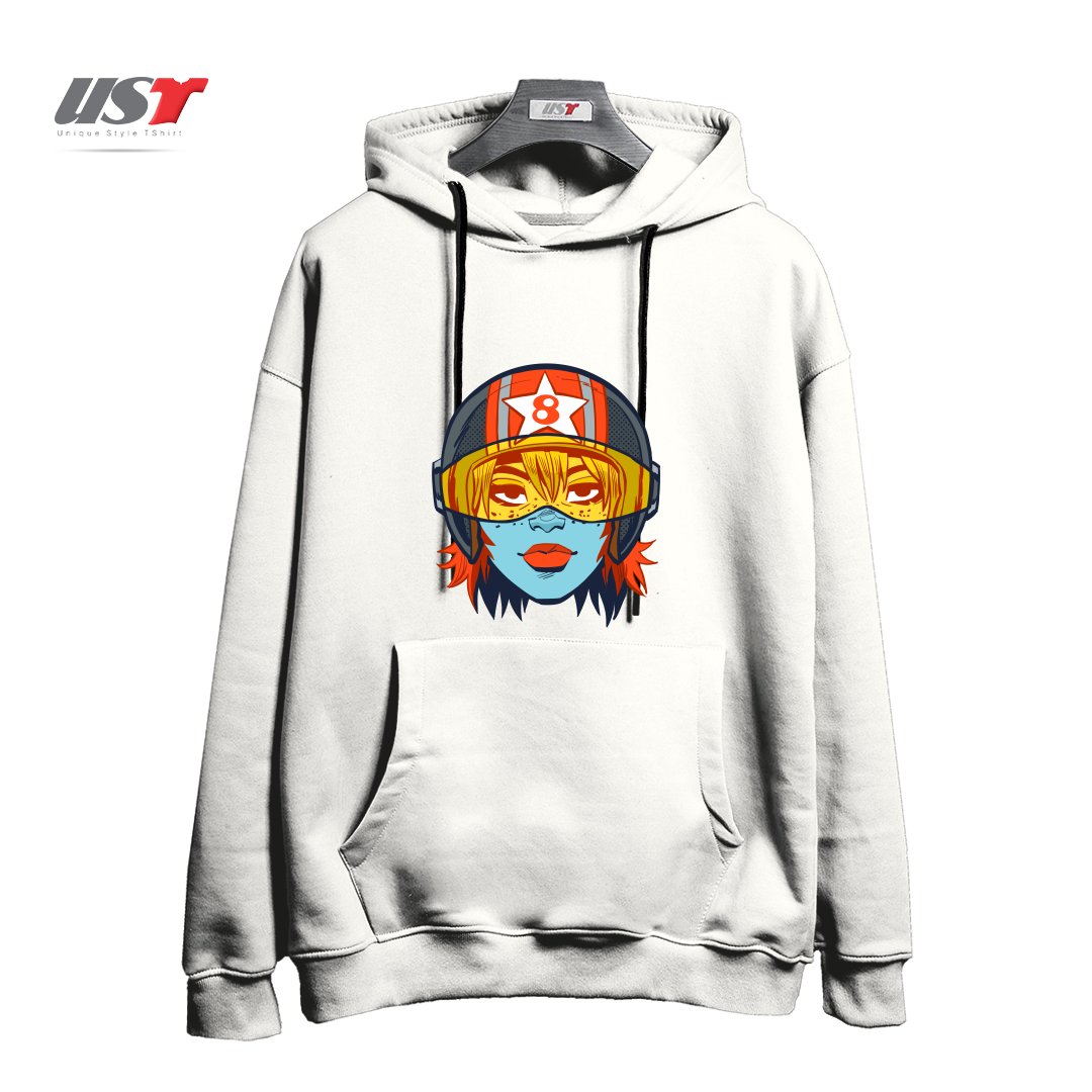 طرح RACER 8 هودی اورسایزرنگ سفید