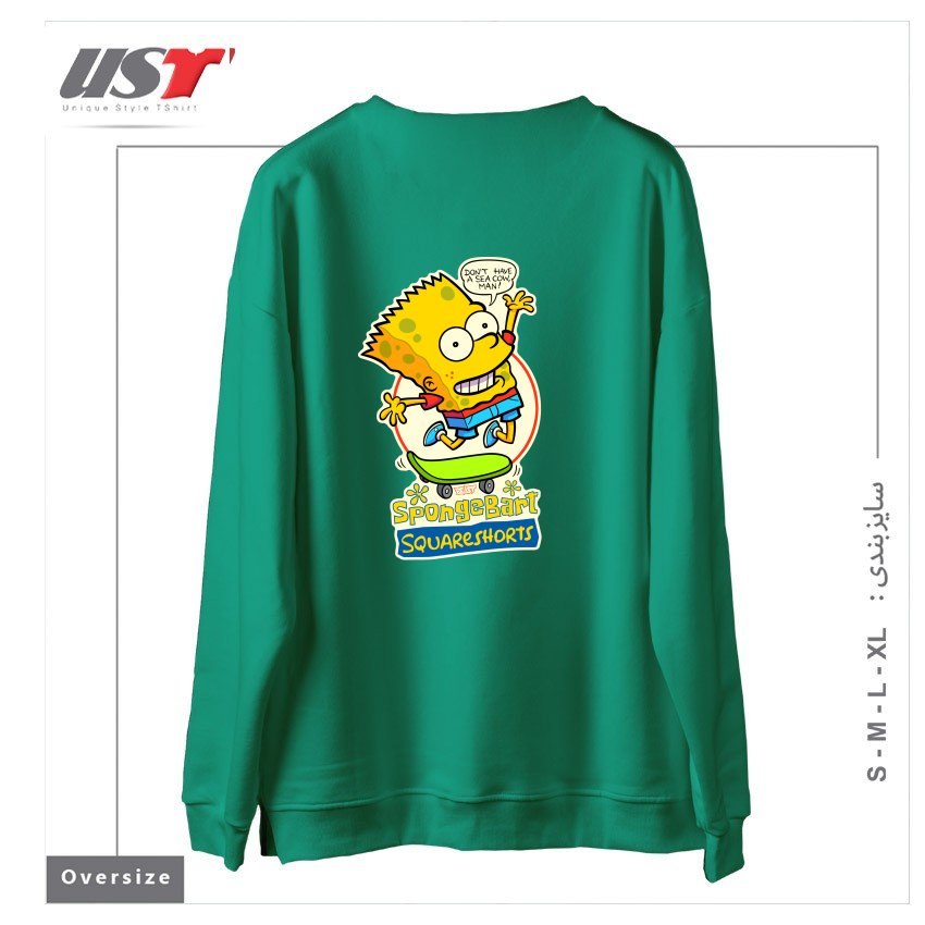 طرح SPONGEBART SQUARESHORTS سوییشرت اورسایزرنگ سبز سدری