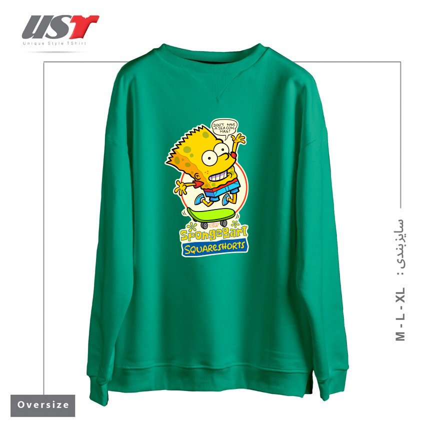 طرح SPONGEBART SQUARESHORTS سوییشرت اورسایزرنگ سبز سدری