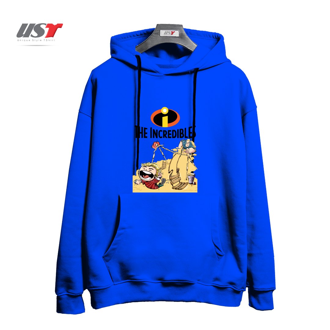 طرح THE INCREDIBLES هودی اورسایزرنگ آبی شالی